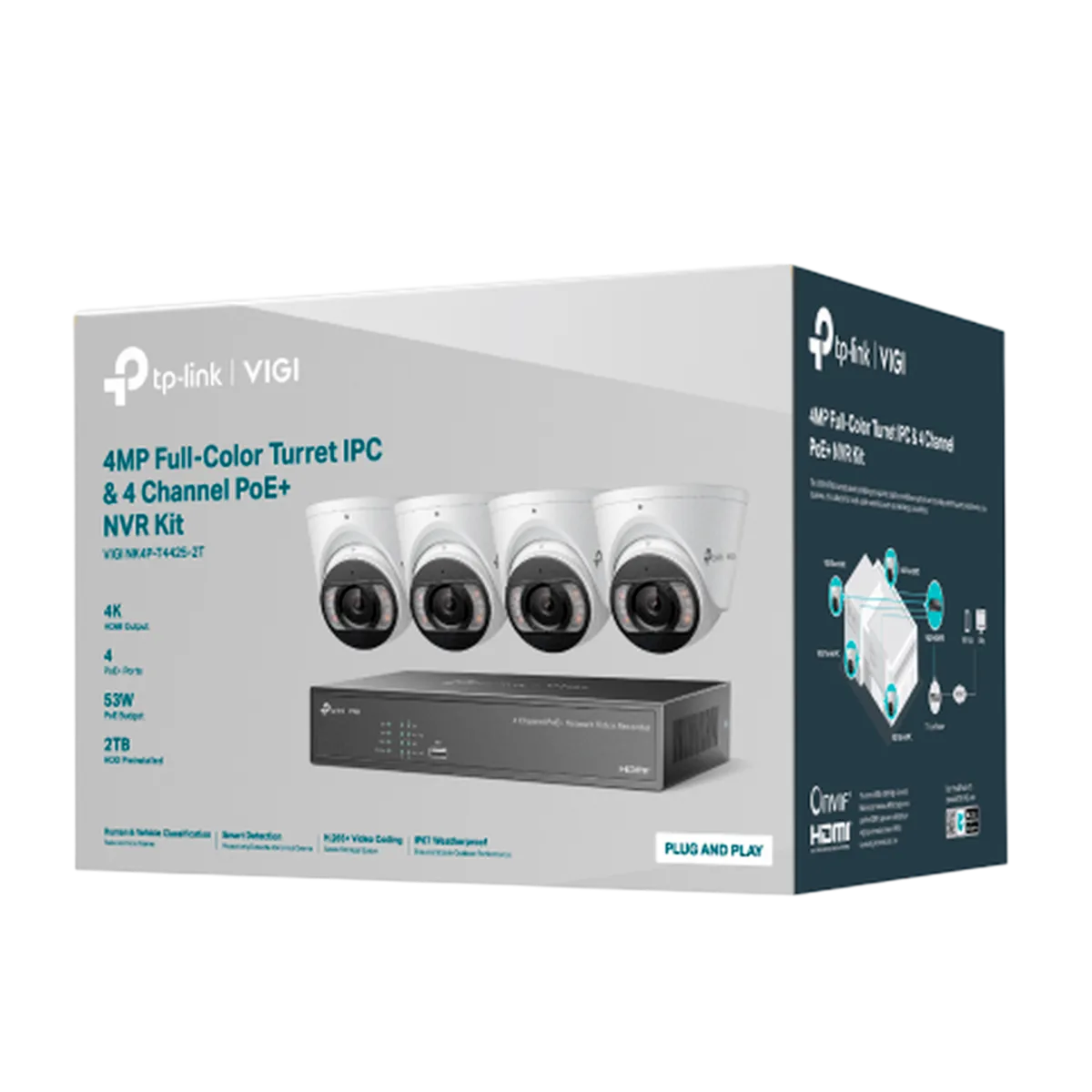TP-Link VIGI NK4P-T4425-2T / Комплект 4MP Full-Color турельная IPC & 4 канальный PoE+ NVR