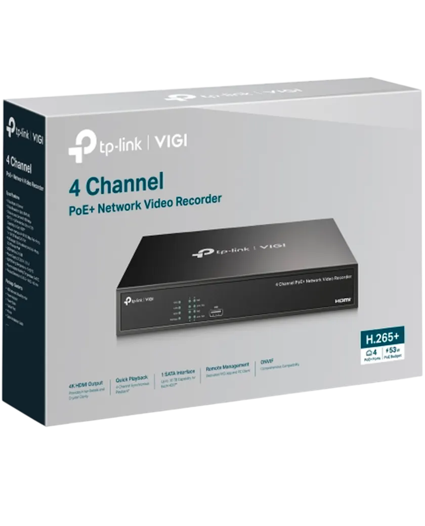 TP-Link VIGI NVR1004H-4P-2TB / 4-канальный сетевой видеорегистратор с поддержкой PoE+
