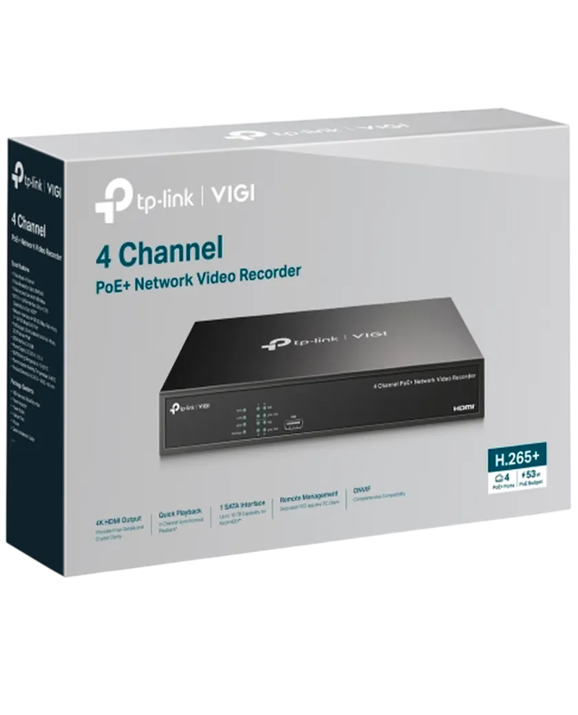 TP-Link VIGI NVR1004H-4P / 4-канальный сетевой видеорегистратор с поддержкой PoE+
