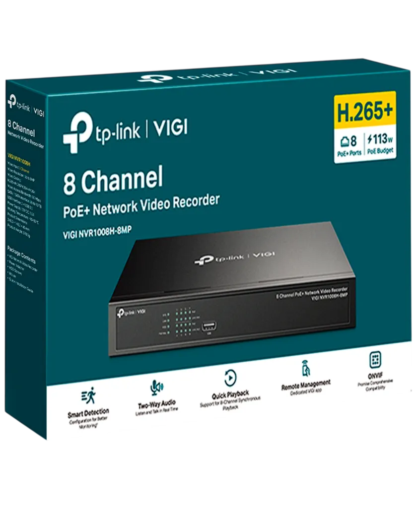 TP-Link VIGI NVR1008H-8MP / 8-канальный сетевой видеорегистратор с поддержкой PoE+