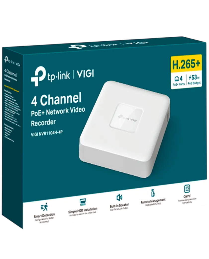 TP-Link VIGI NVR1104H-4P / 4-канальный сетевой видеорегистратор с поддержкой PoE+