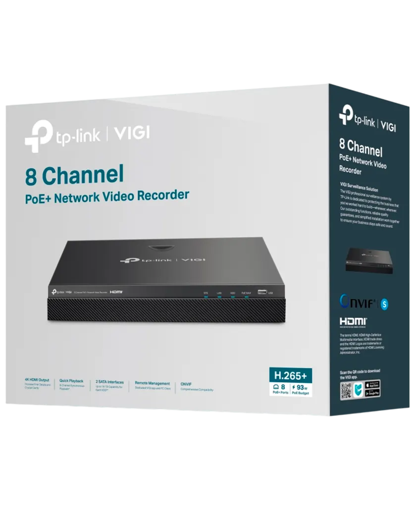 TP-Link VIGI NVR2008H-8MP / 8-канальный сетевой видеорегистратор с поддержкой PoE+