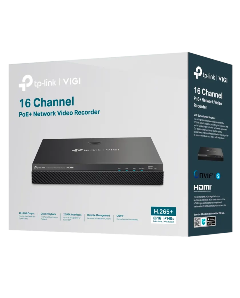 TP-Link VIGI NVR2016H-16MP / 16-канальный сетевой видеорегистратор с поддержкой PoE+