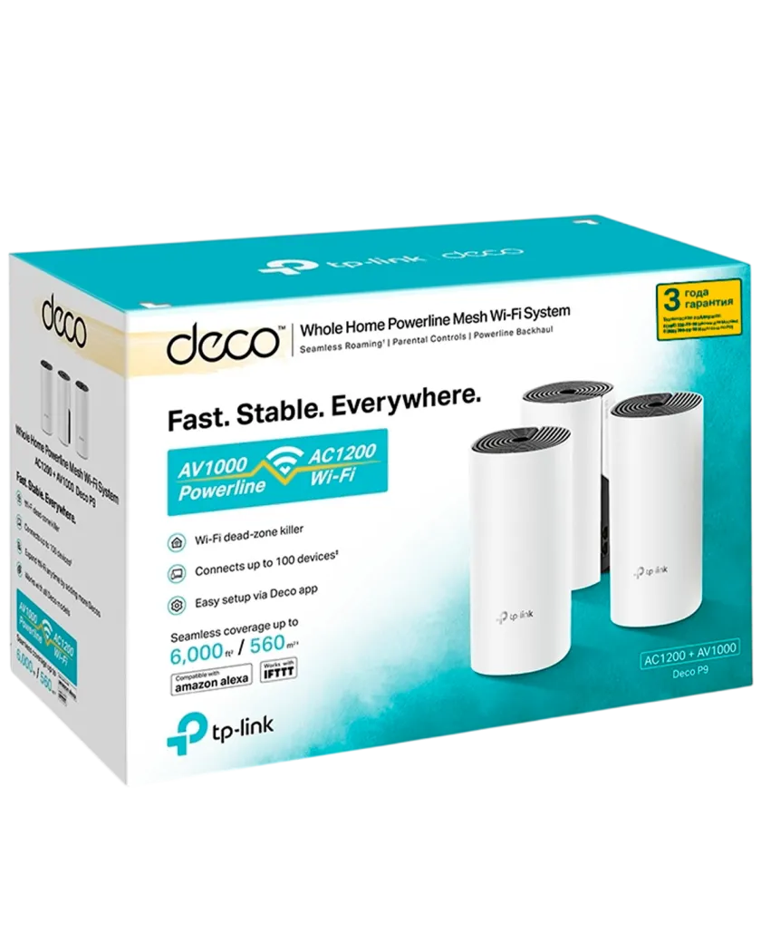 TP-Link Deco P9 (3-pack) / AC1200 + AV1000 Гибридная Mesh-система