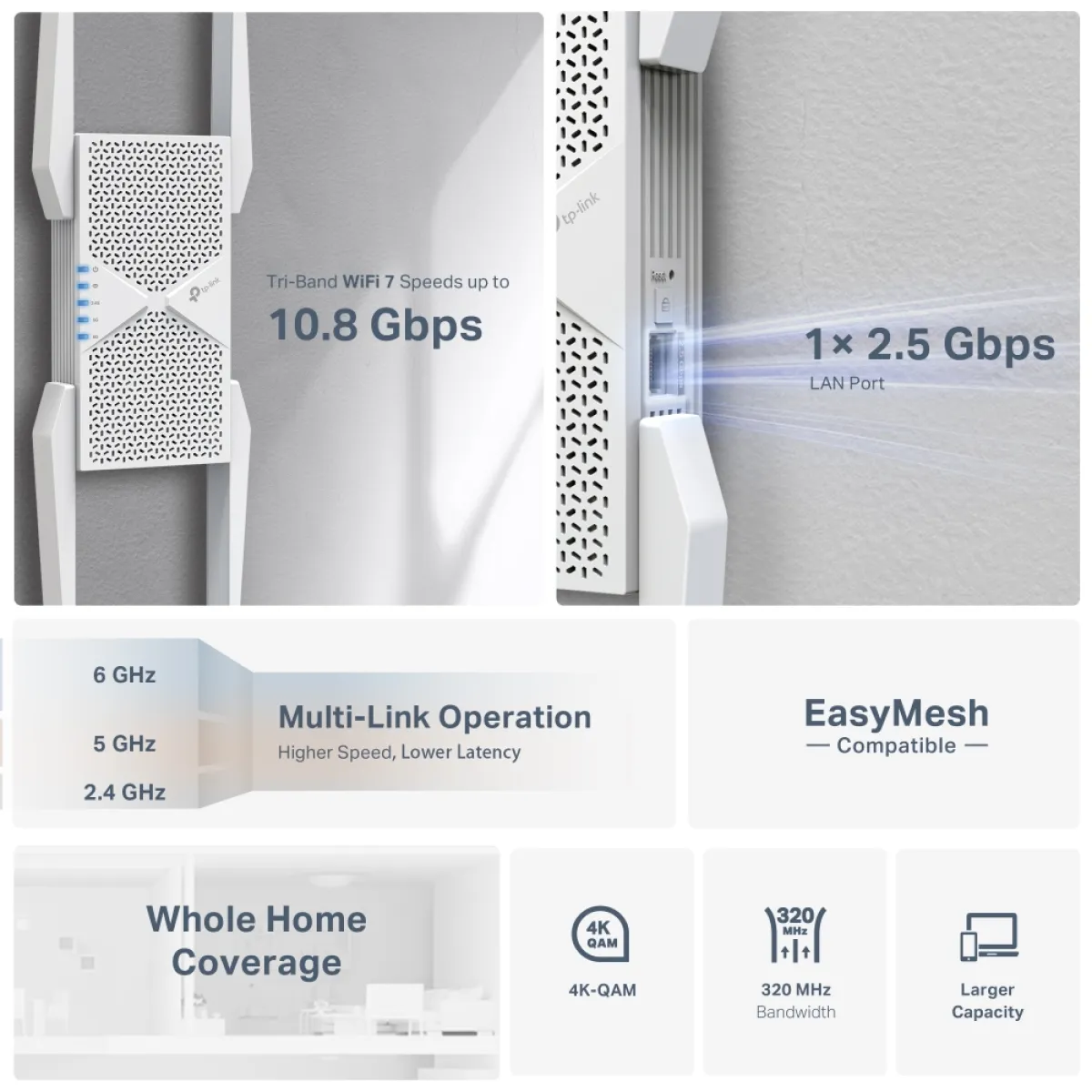 TP-Link RE655BE / BE11000 Трехдиапазонный усилитель сигнала Wi-Fi 7 с поддержкой Mesh