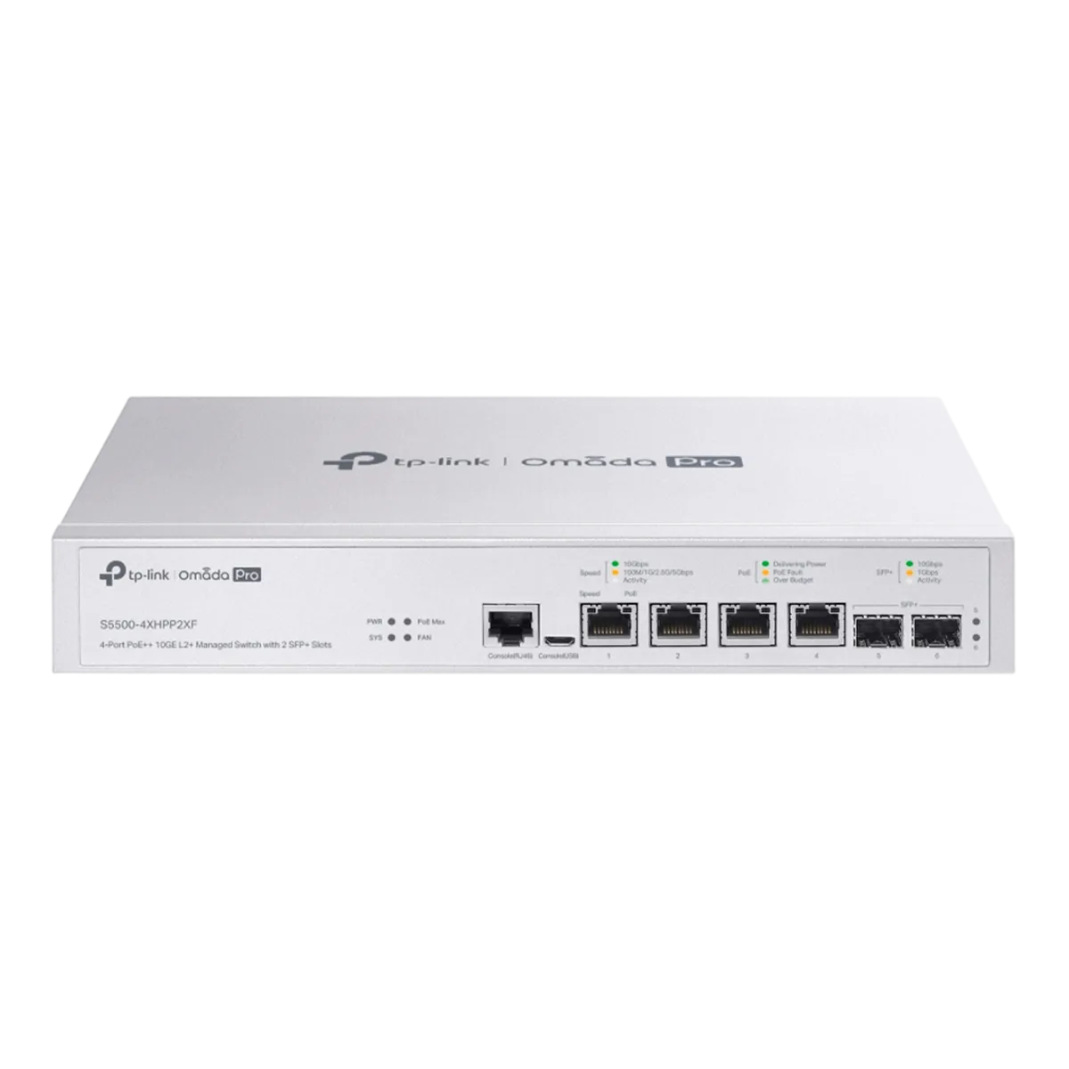 TP-Link Omada Pro S5500-4XHPP2XF / Управляемый коммутатор с 4 портами PoE++ 10GE L2+ и 2 слотами SFP+