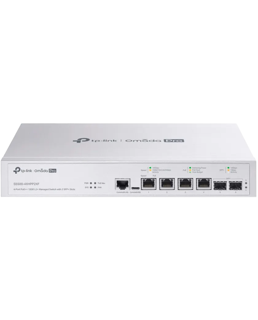 TP-Link Omada Pro S5500-4XHPP2XF / Управляемый коммутатор с 4 портами PoE++ 10GE L2+ и 2 слотами SFP+