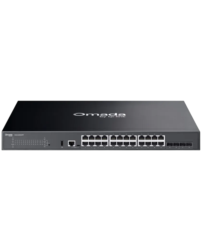 TP-Link Omada SG5428XMPP / 24‑портовый гигабитный стекируемый управляемый РоЕ++ коммутатор уровня L3 с 4 SFP+ слотами 10G