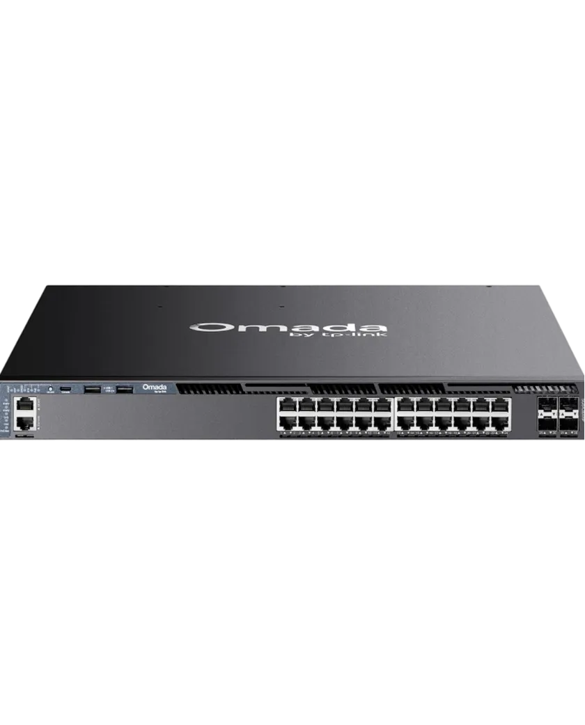 TP-Link Omada SG6428XHP / 24‑портовый гигабитный стекируемый управляемый РоЕ-коммутатор L3 с 4 SFP+ слотами 10G