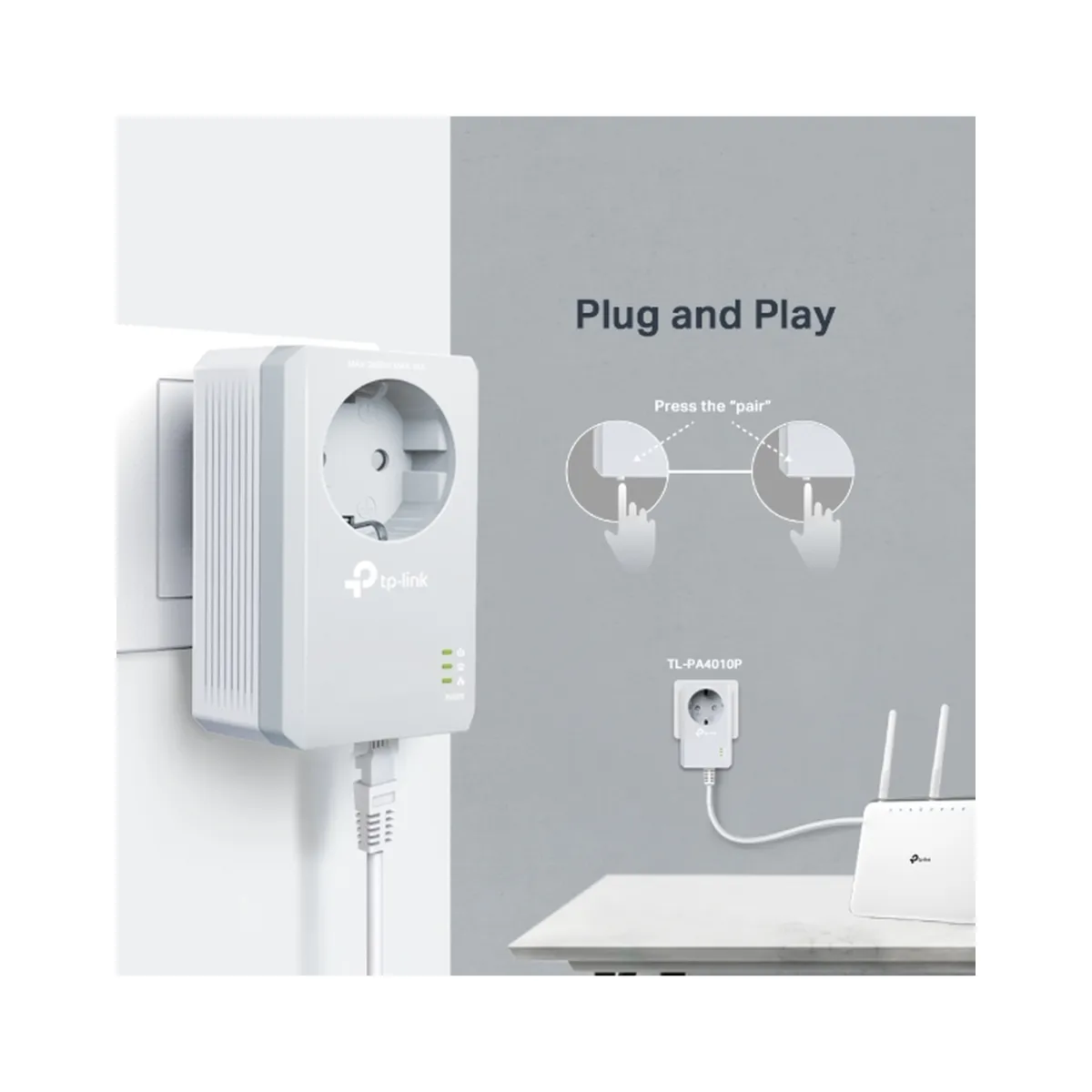 TP-Link TL-PA4010P KIT / AV600 Комплект адаптеров Powerline со встроенной розеткой