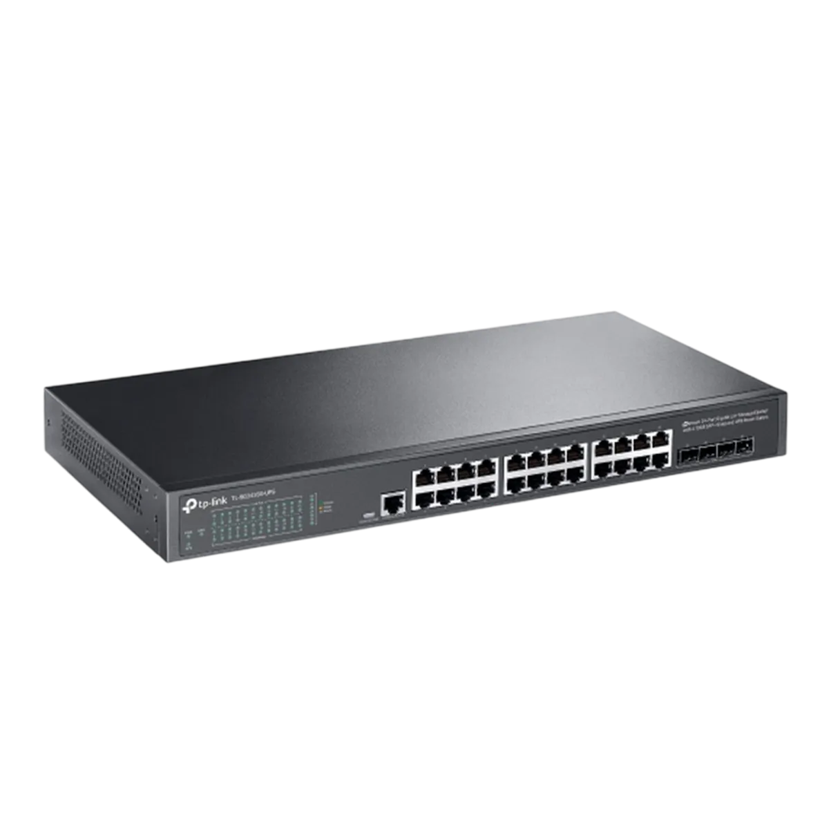 TP-Link TL-SG3428X-UPS / JetStream Управляемый коммутатор уровня 2+ с 24 гигабитными портами RJ45, 4 портами SFP+ и источником балансового питания