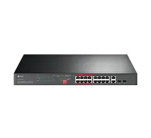 TP-Link TL-SL1218MP / Неуправляемый PoE-коммутатор (16 портов PoE+ 10/100 Мбит/с, 2 гигабитных порта без PoE и 2 слота SFP)