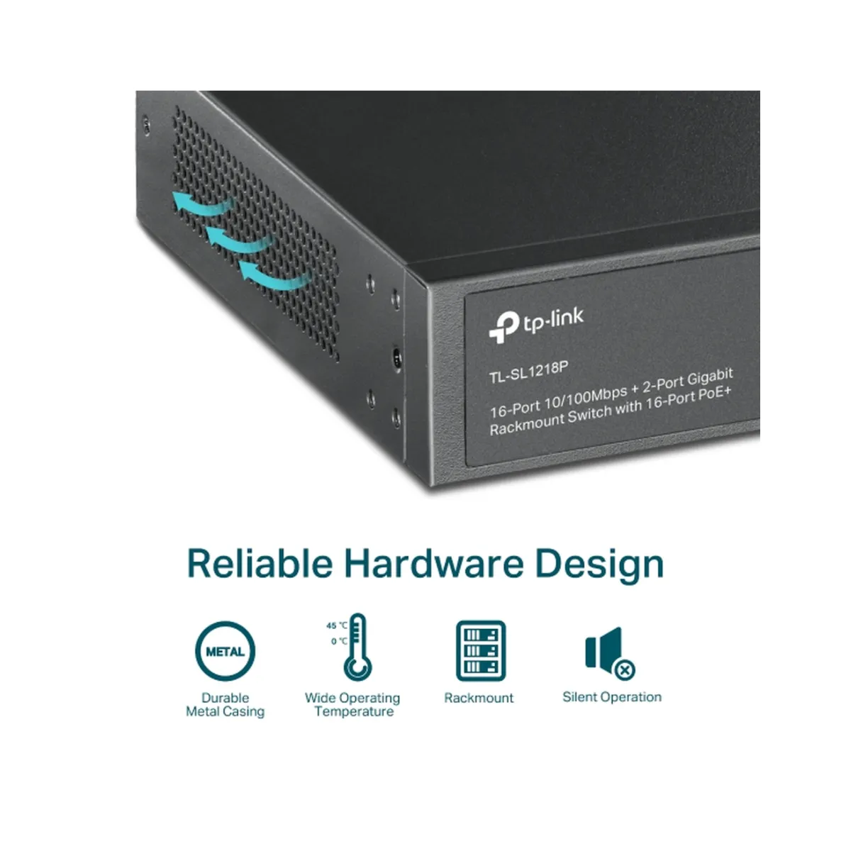 TP-Link TL-SL1218P / Неуправляемый PoE-коммутатор (16 портов PoE+ 10/100 Мбит/с, 1 гигабитный порт без PoE и 1 Combo-порт RJ45/SFP)