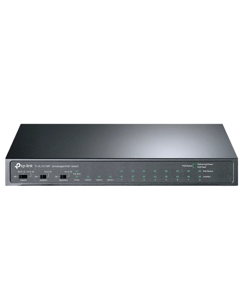 TP-Link TL-SL1311MP / Неуправляемый PoE-коммутатор (8 портов PoE+ 10/100 Мбит/с, 2 гигабитных порта без РоЕ и 1 слот SFP)