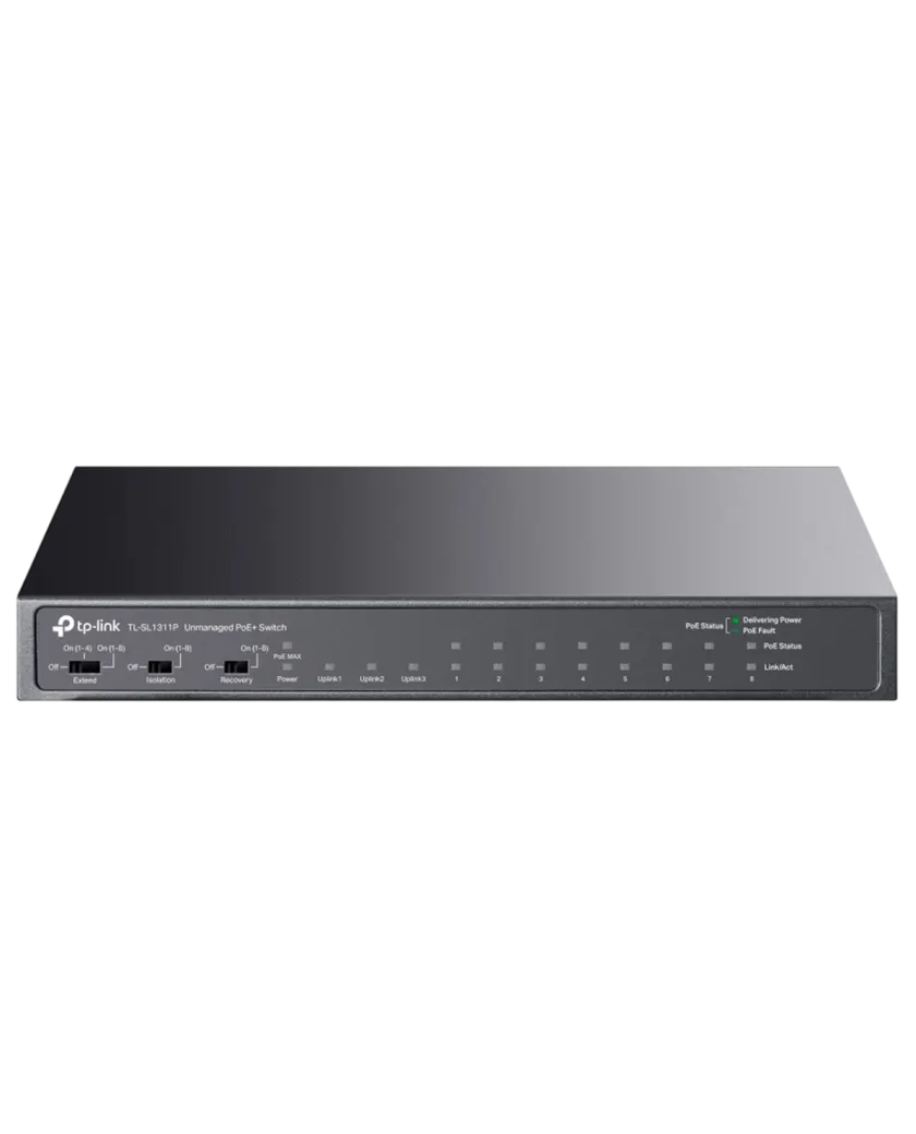 TP-Link TL-SL1311P / Неуправляемый PoE-коммутатор (8 портов PoE+ 10/100 Мбит/с, 2 гигабитных порта без РоЕ и 1 слот SFP)