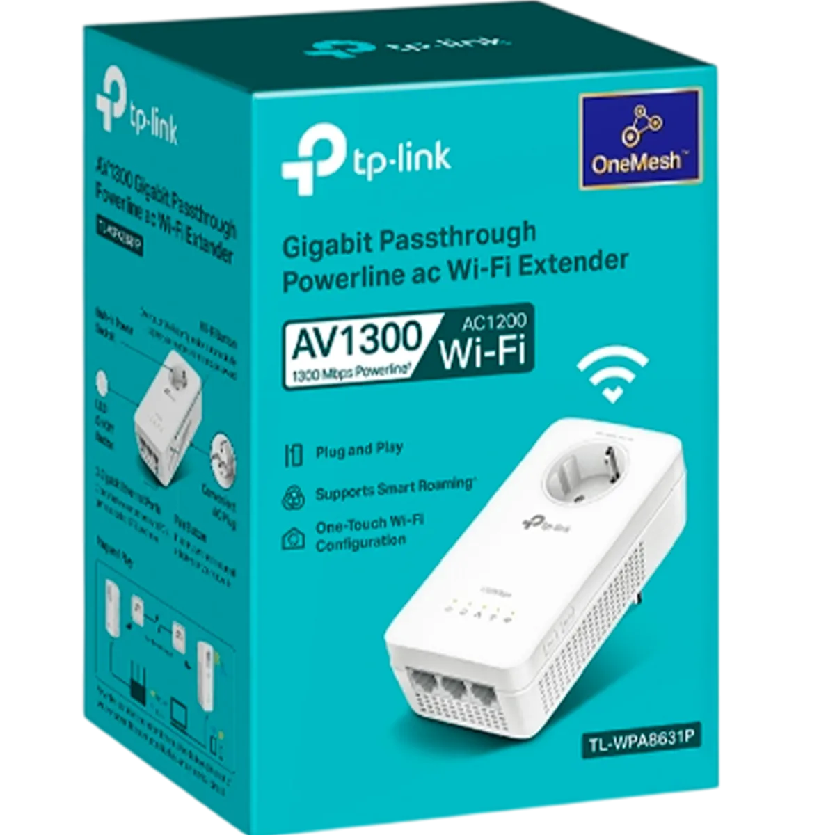 TP-Link TL-WPA8631P / AV1300 Гигабитный Powerline-адаптер с Wi-Fi и встроенной розеткой
