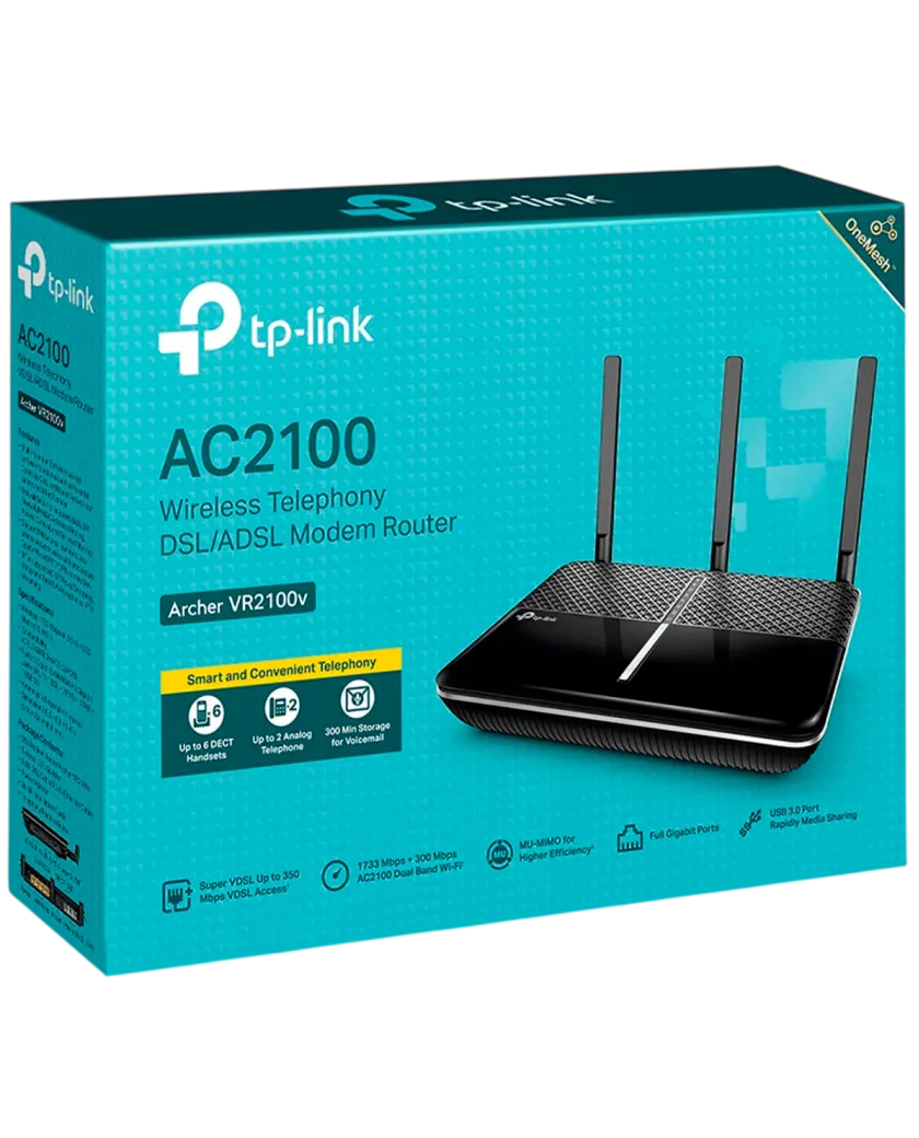 TP-Link Archer VR2100v / AC2100 Беспроводной гигабитный телефонный маршрутизатор со встроенным модемом VDSL/ADSL2+