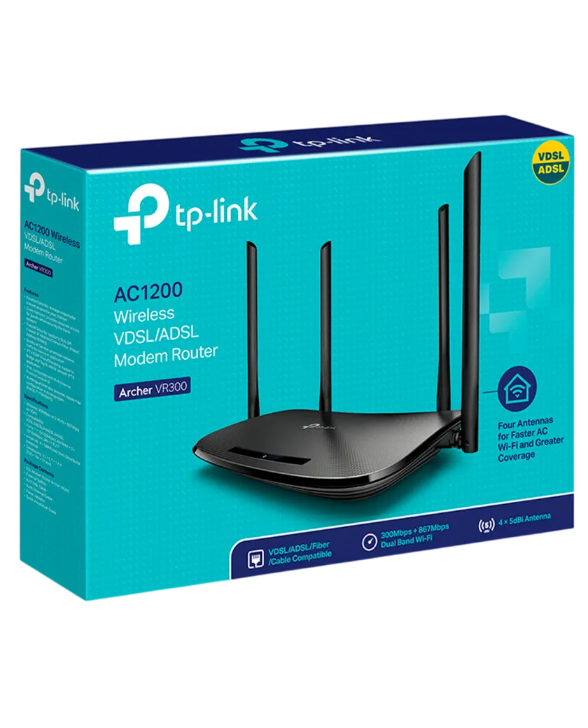 TP-Link Archer VR300 / AC1200 Беспроводной двухдиапазонный маршрутизатор со встроенным VDSL/ADSL-модемом