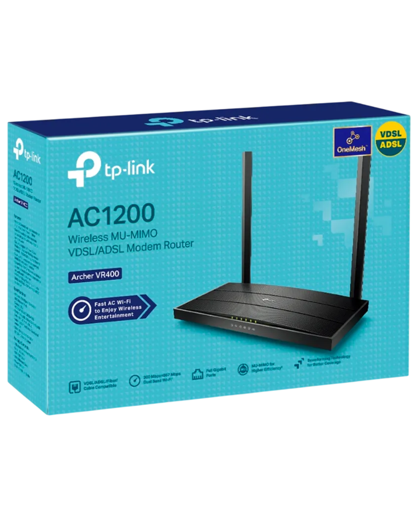 TP-Link Archer VR400 / AC1200 Беспроводной двухдиапазонный маршрутизатор со встроенным VDSL/ADSL-модемом и USB-портом