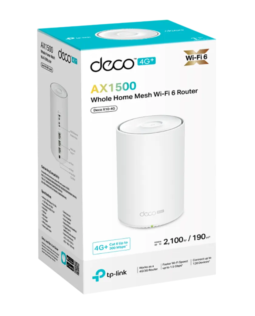TP-Link Deco X10-4G (1-pack) / AX1500 Маршрутизатор Mesh-системы Wi-Fi 6 с 4G+ модемом