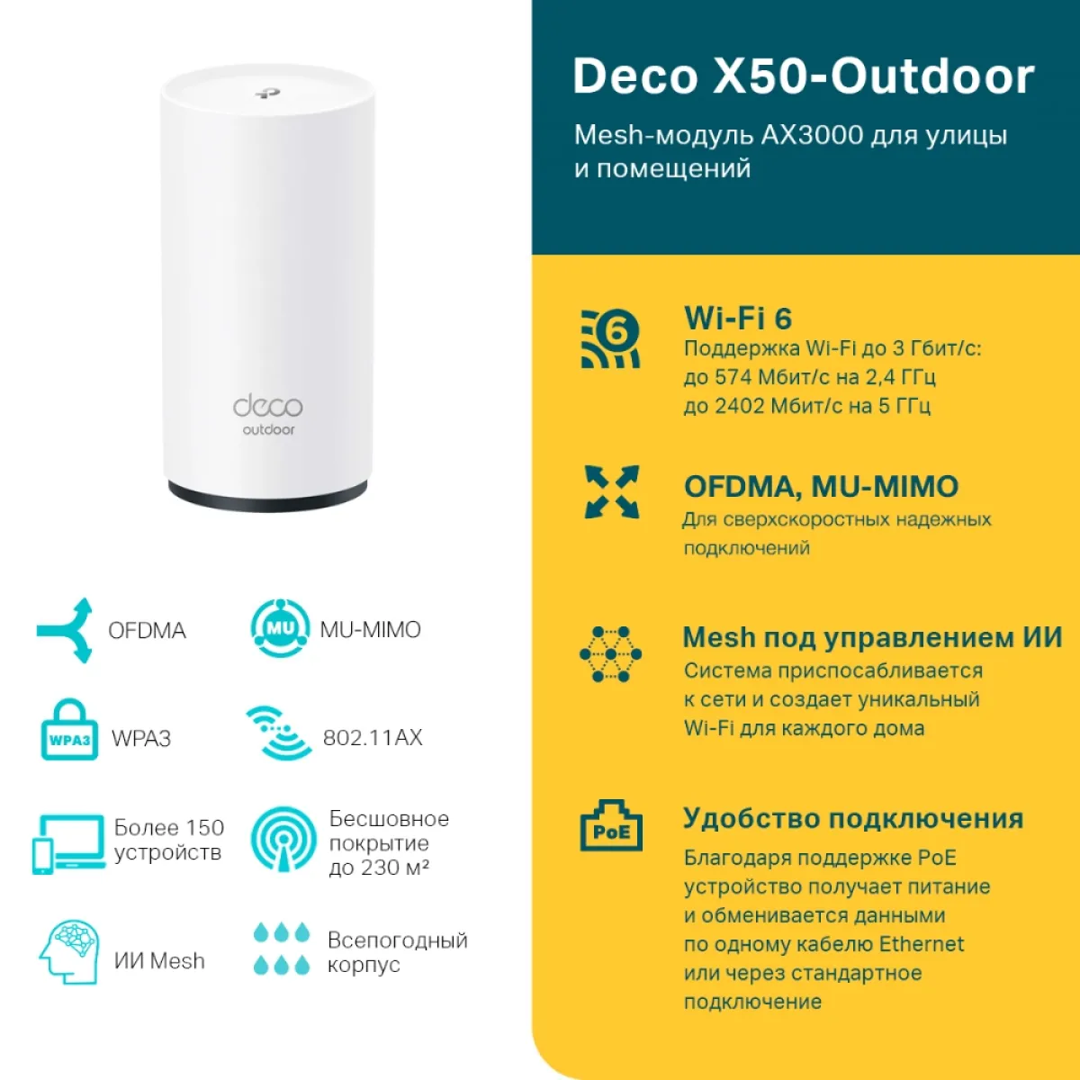 TP-Link Deco X50-Outdoor (1-pack) / AX3000 Наружный модуль Mesh-системы Wi-Fi 6