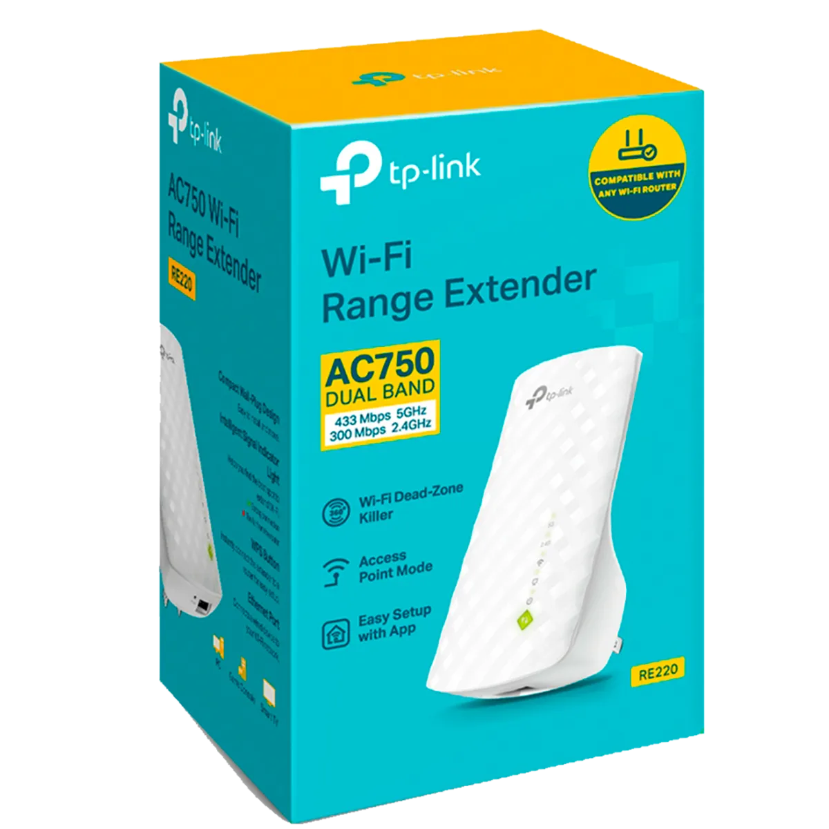 TP-Link RE220 / AC750 Двухдиапазонный усилитель сигнала Wi-Fi 5 с поддержкой Mesh