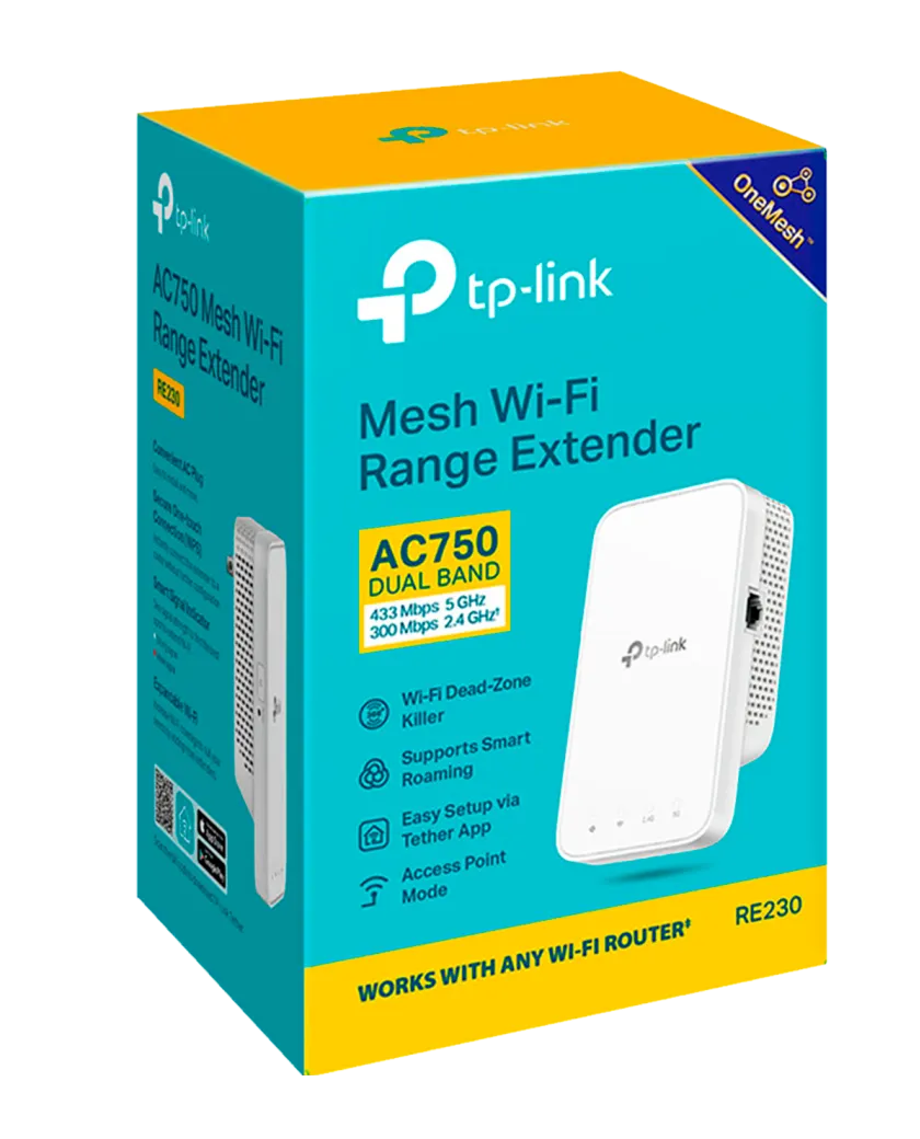 TP-Link RE230 / AC750 Двухдиапазонный усилитель сигнала Wi-Fi 5 с поддержкой Mesh