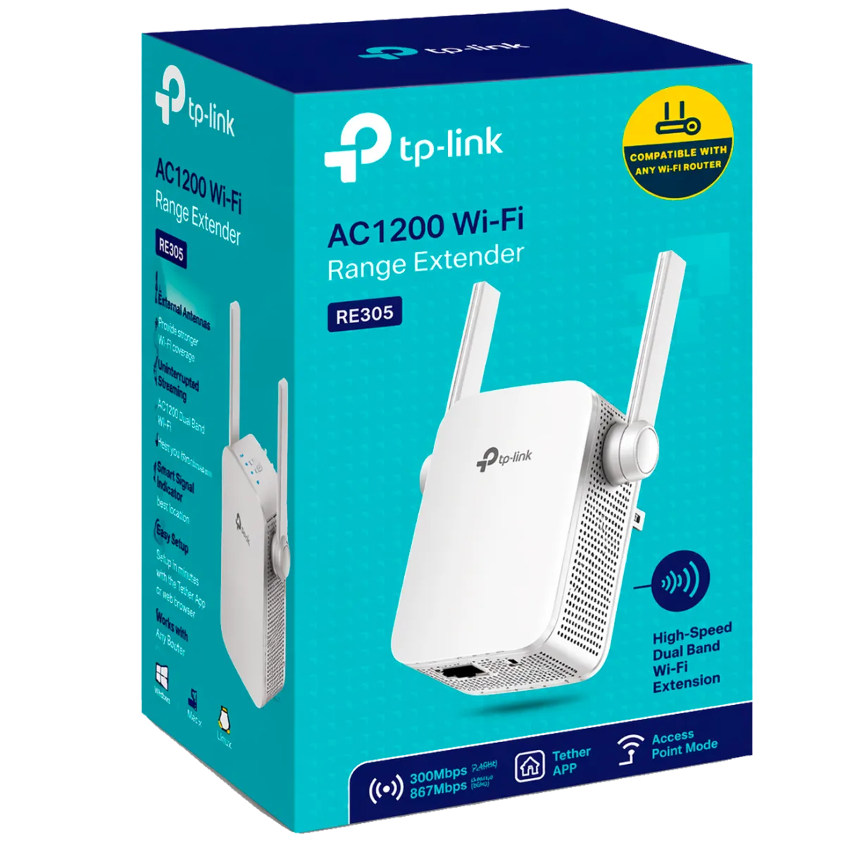 TP-Link RE305 / AC1200 Двухдиапазонный усилитель сигнала Wi-Fi 5 с поддержкой Mesh