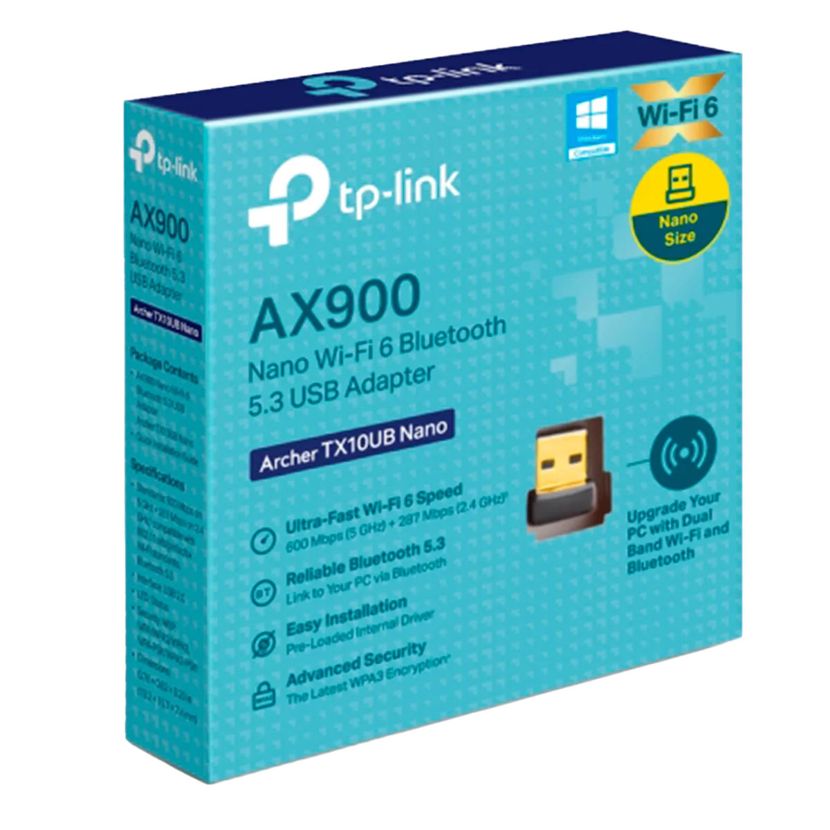 TP-Link Archer TX10UB Nano / AX900 Двухдиапазонный беспроводной nano USB-адаптер Wi-Fi 6 с поддержкой Bluetooth 5.3