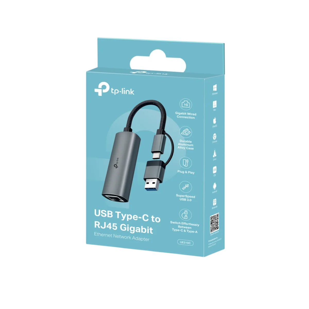 TP-Link UE310C / USB 3.0 Type-C/Type-A Сетевой адаптер Gigabit Ethernet 1000 Мбит/с с RJ45