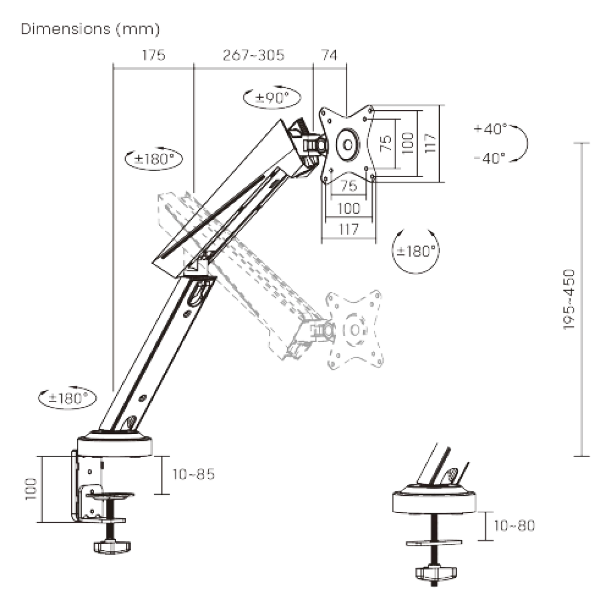 Кронштейн для монитора LUMI (Brateck) LDT39-C012 (17″–32″, до 8 кг) / Black