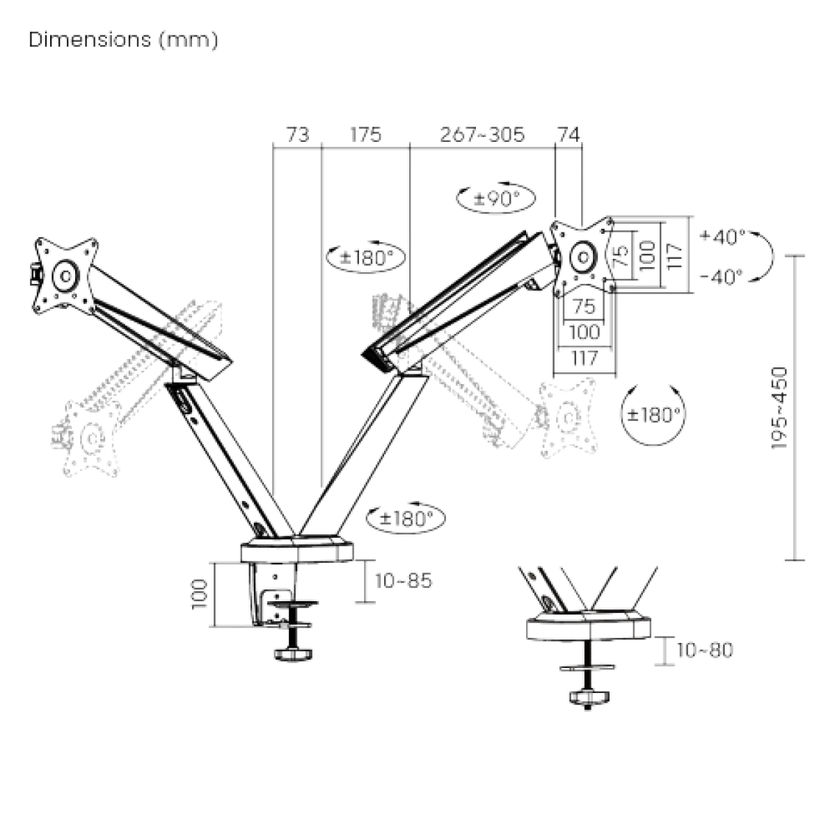 Кронштейн для 2х мониторов LUMI (Brateck) LDT39-C024 (17″–32″, до 8 кг) / Black