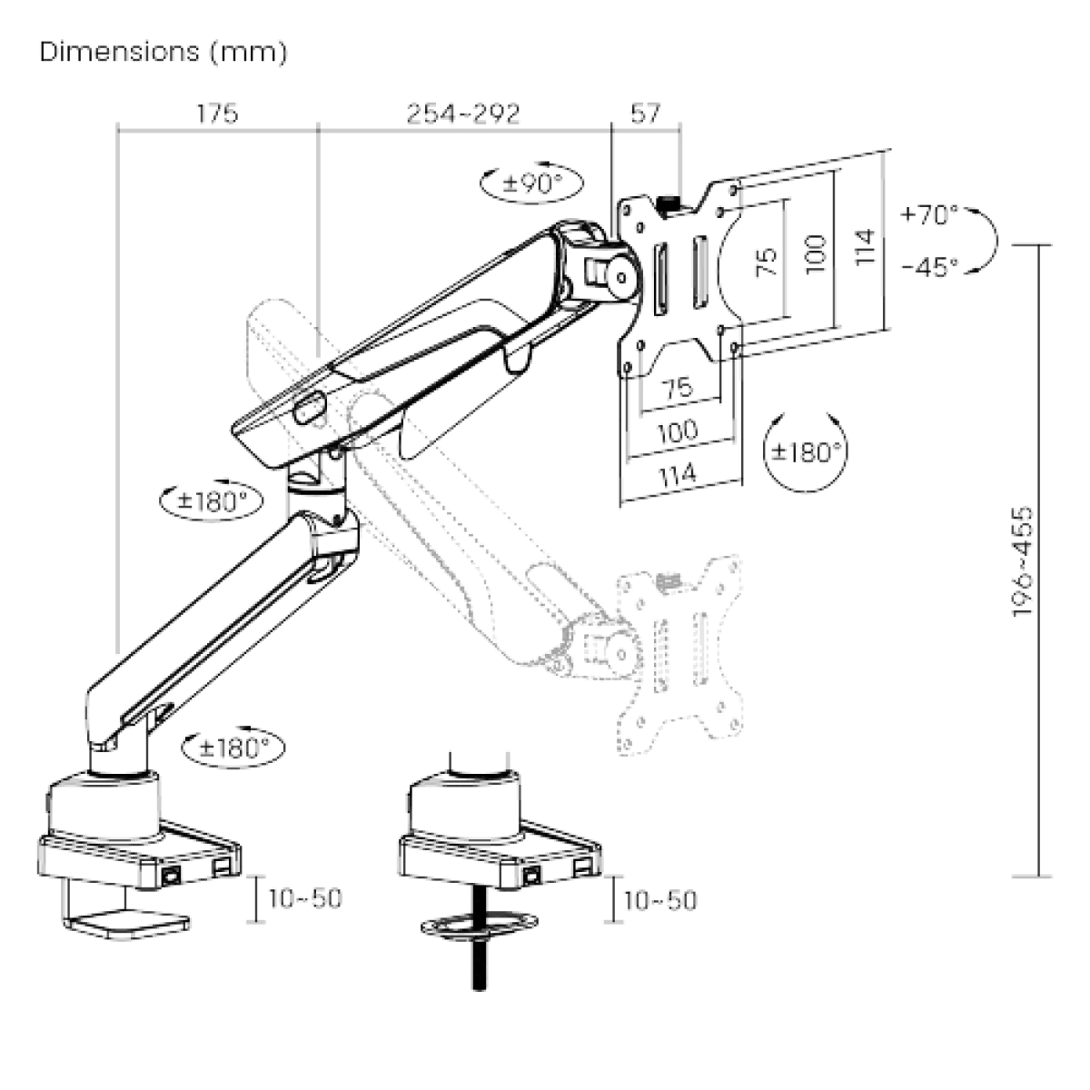 Кронштейн для монитора LUMI (Brateck) LDT85-C012-KP01 (17″–40″, до 12 кг) / White