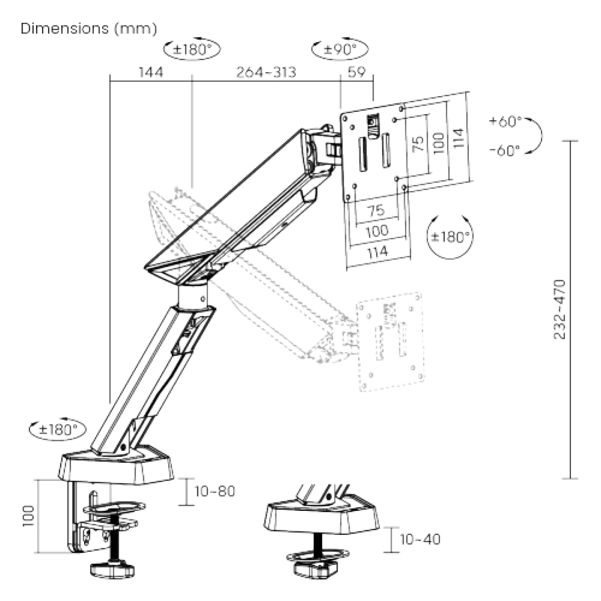 Кронштейн для монитора LUMI (Brateck) LDT93-C012 (17″–45″, до 16 кг) / Black-White