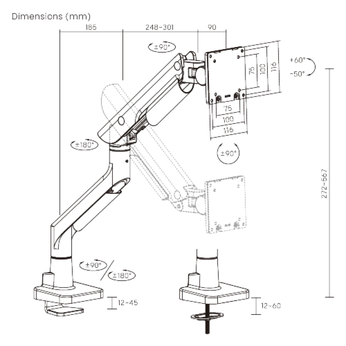 Кронштейн для монитора LUMI (Brateck) LDT99-C012 (24″–57″, до 27 кг) / White