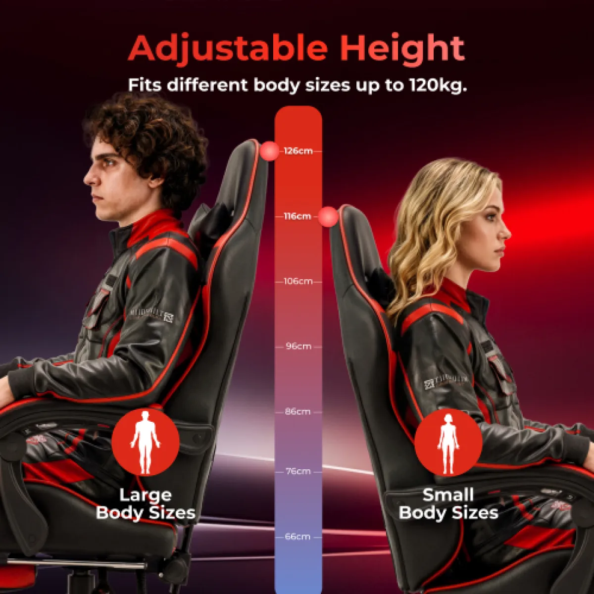 Кресло игровое LUMI CH06-12-04 Gaming Chair с подставкой для ног / Red-Black