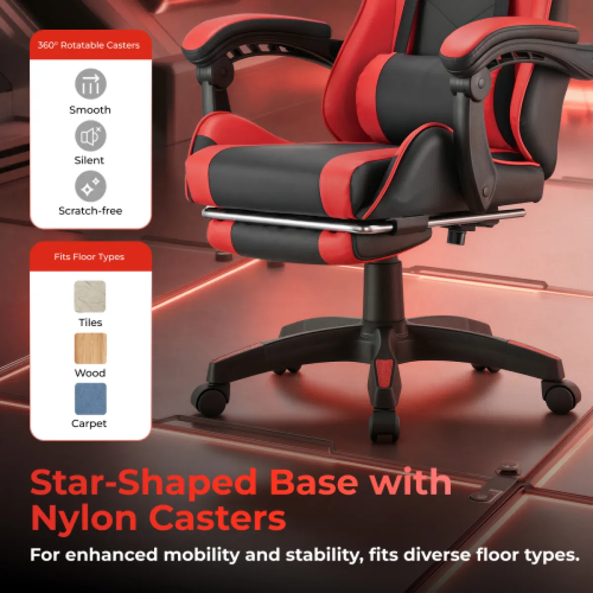 Кресло игровое LUMI CH06-12-04 Gaming Chair с подставкой для ног / Red-Black