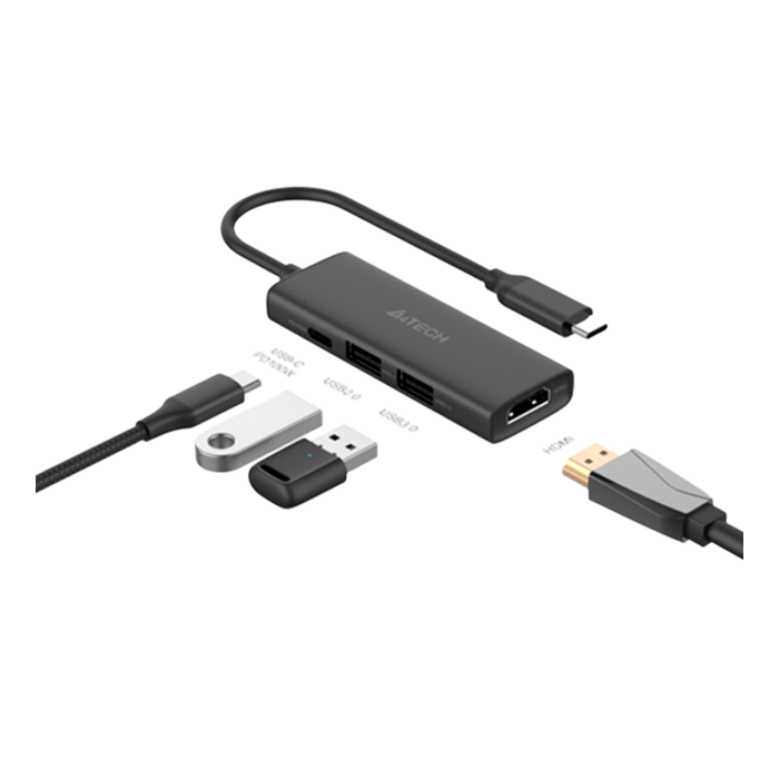 USB HUB A4Tech DST-40C (4в1) док-станция (разветвитель) Type-C / Ash Grey