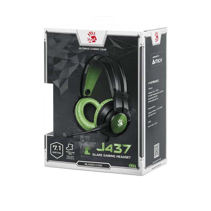 Наушники игровые проводные Bloody J437 Gaming / Army Green