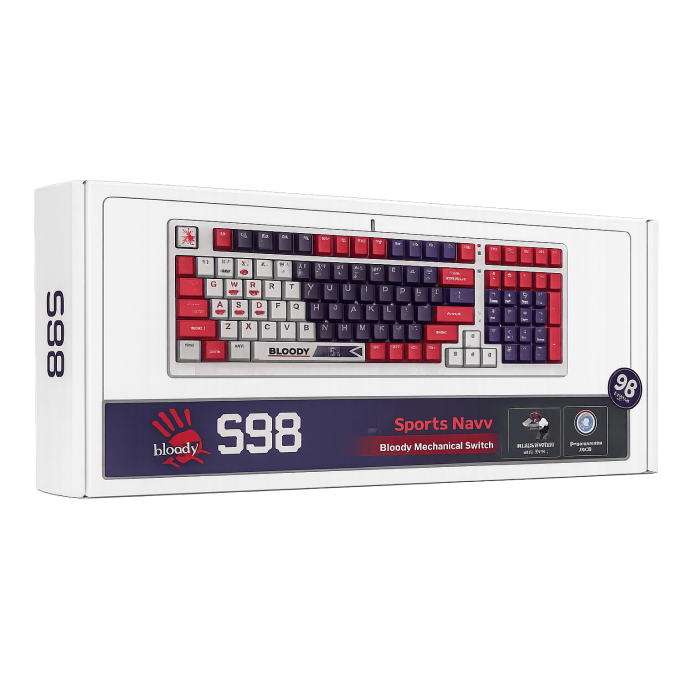Клавиатура игровая проводная Bloody S98 Sports Navy Brown Switch Gaming RGB / White