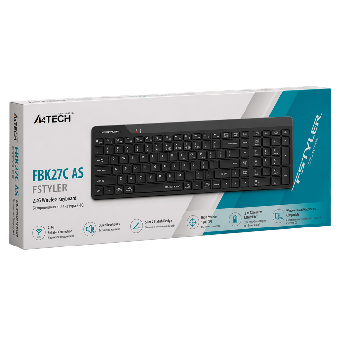 Клавиатура беспроводная A4Tech Fstyler FBK27C AS / Black