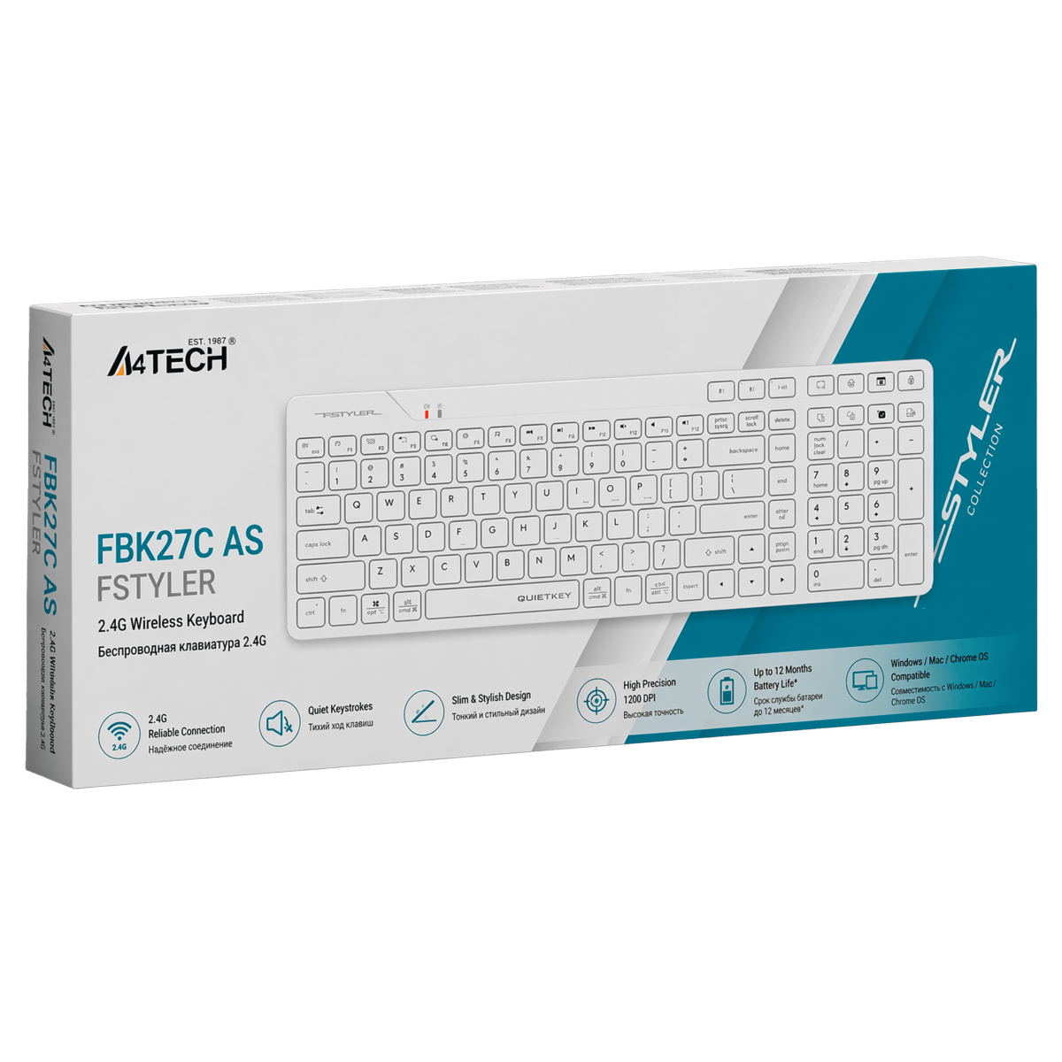 Клавиатура беспроводная A4Tech FBK27C AS / White