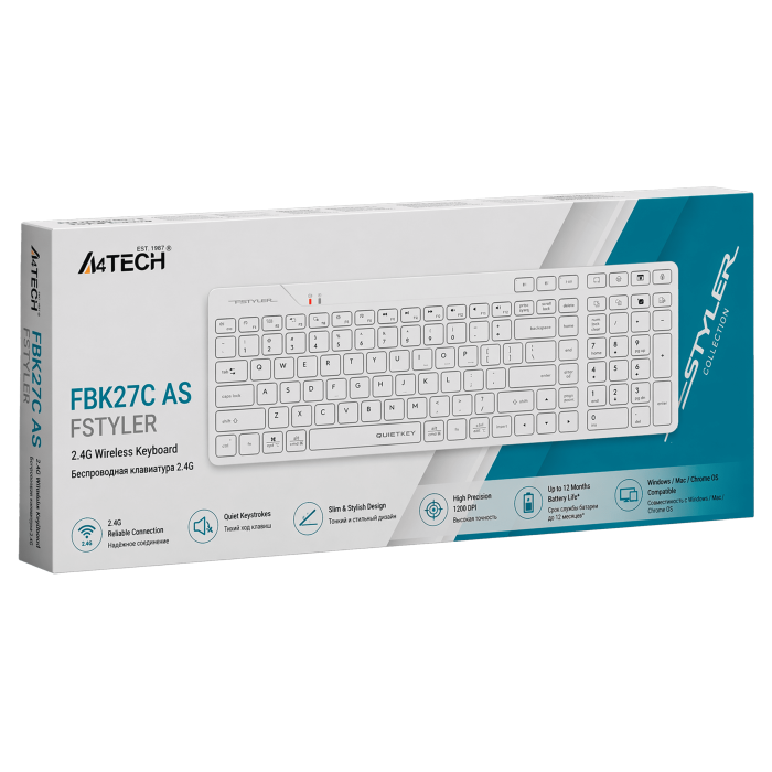 Клавиатура беспроводная A4Tech FBK27C AS / White