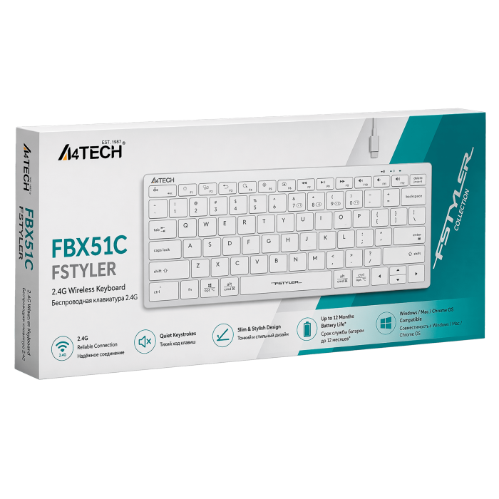 Клавиатура беспроводная A4Tech Fstyler FBX51C / White