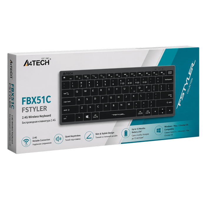 Клавиатура беспроводная A4Tech Fstyler FBX51C / Grey