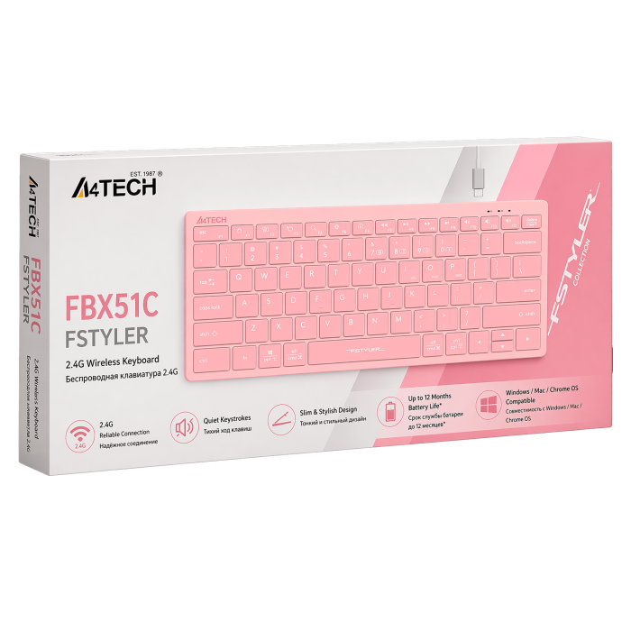 Клавиатура беспроводная A4Tech Fstyler FBX51C / Baby Pink