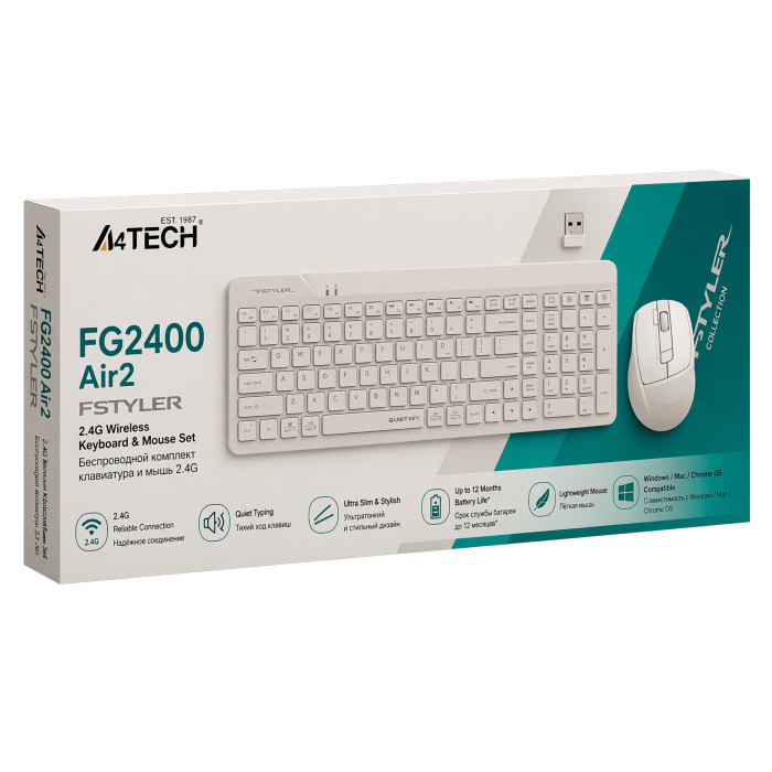 Комплект беспроводной (клавиатура+ мышь) A4Tech Fstyler FG2400 Air2 / Beige