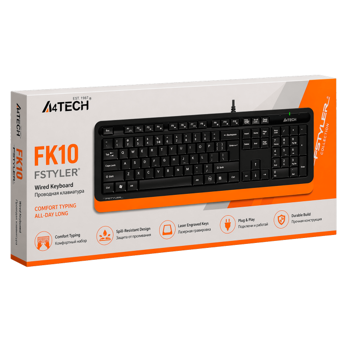 Клавиатура проводная A4Tech Fstyler FK10 / Black-Orange