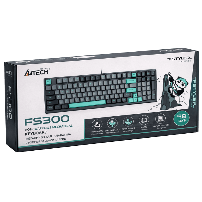 Клавиатура игровая проводная A4Tech FS300 Panda Rock Climbing / Grey