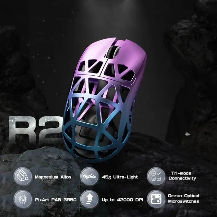 Мышь игровая беспроводная Attack Shark R2 Magnesium Alloy PAW3950 / Purple